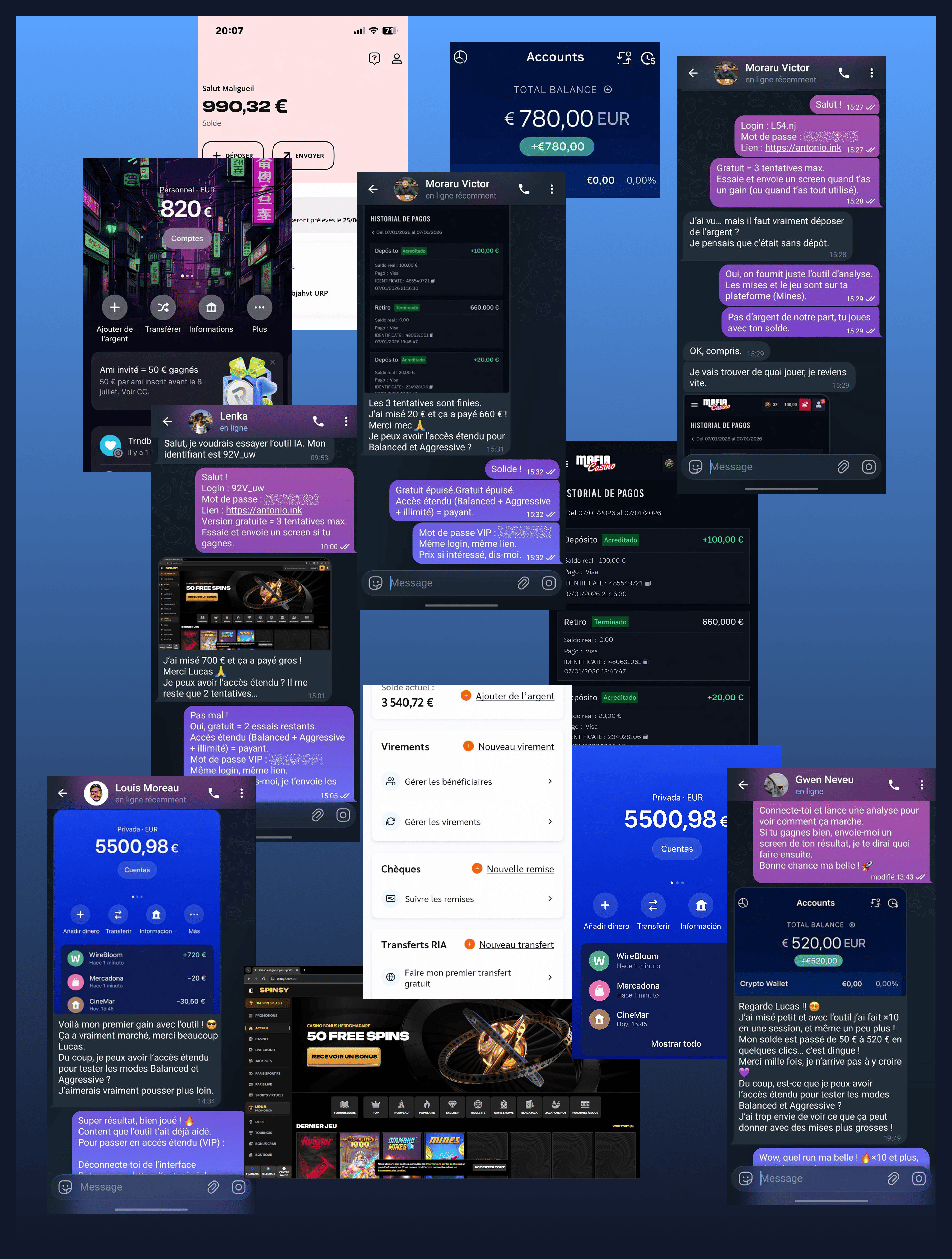 Screenshots of real client sessions and results